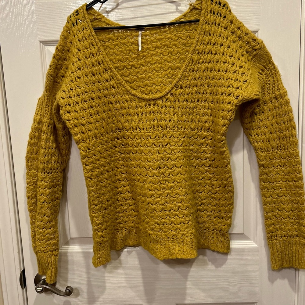 Free People Crashing Waves Chunky Knit Sweater Yellow size Medium